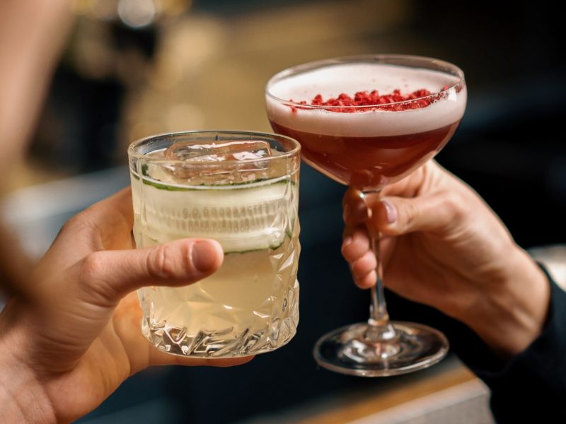 Sharing a drink a bar near Solis at Jackson Station