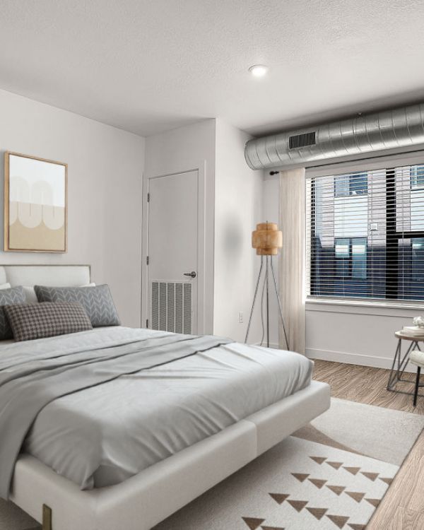 Modern bedroom with high end finishes at Solis at Jackson Station